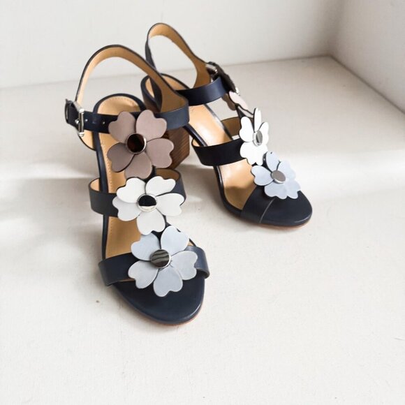 Michael Michael Kors Kit Blue Floral Black Heel Sandals 6.5M - Picture 2 of 9